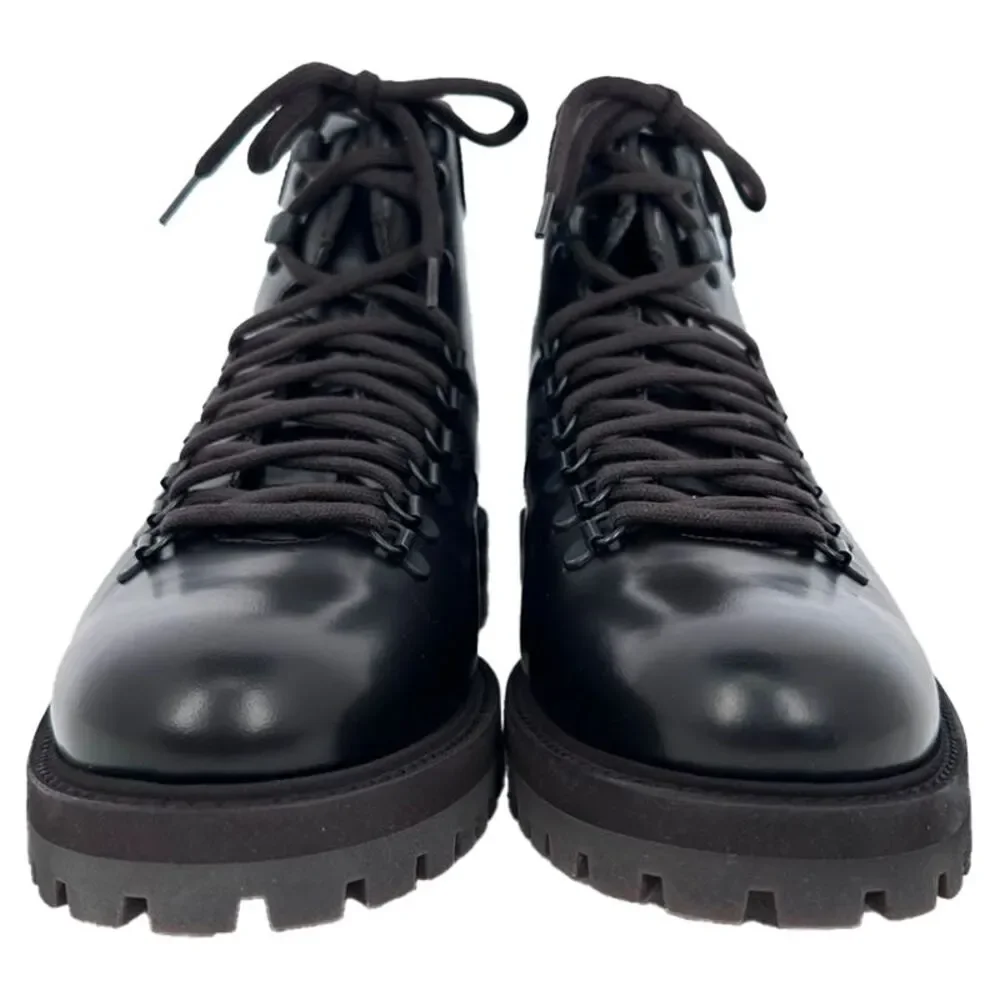Common Projects Lace-Up Hiking Boots in Black Leather